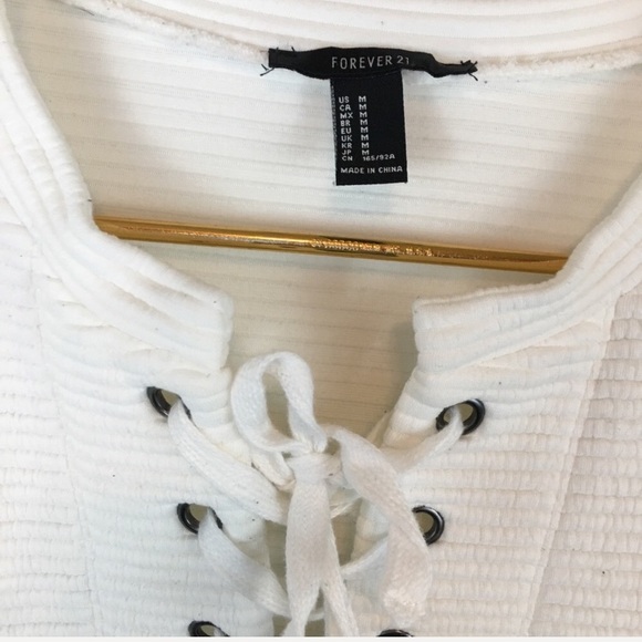 ✨5 FOR $25✨   Forever 21 White Lace Up Sweatshirt - Picture 3 of 7